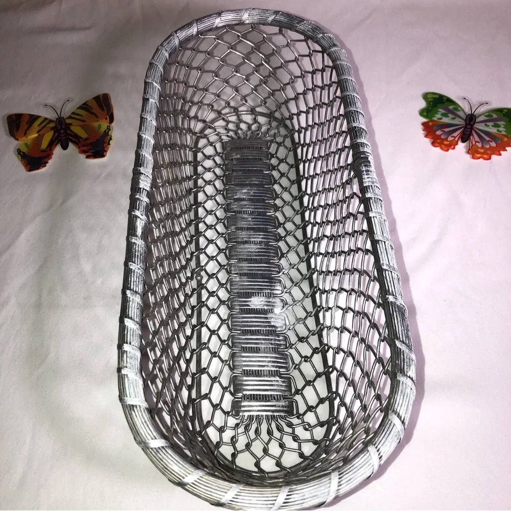 Decorative Oblong Silver Wire Basket, Metal Basket, very sturdy, pre-owned